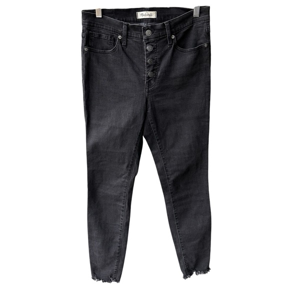 Madewell Jeans Pants Mid Rise Skinny Black Wash Denim Stretch Button Fly Size 28 - Picture 1 of 8